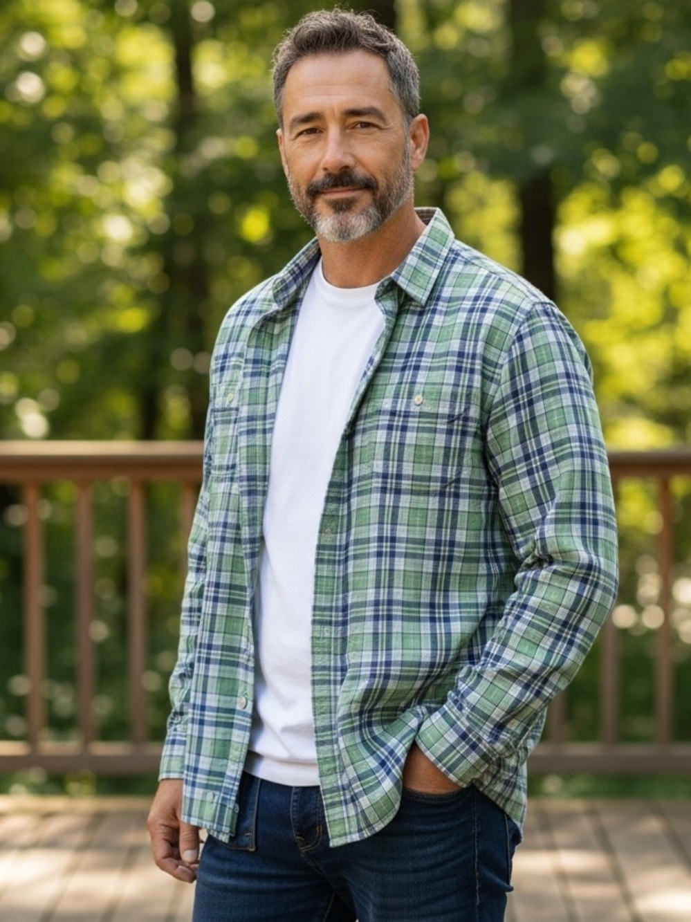EVEN TIDE Men’s XL TALL (slim) Blue Green Plaid Flannel Shirt